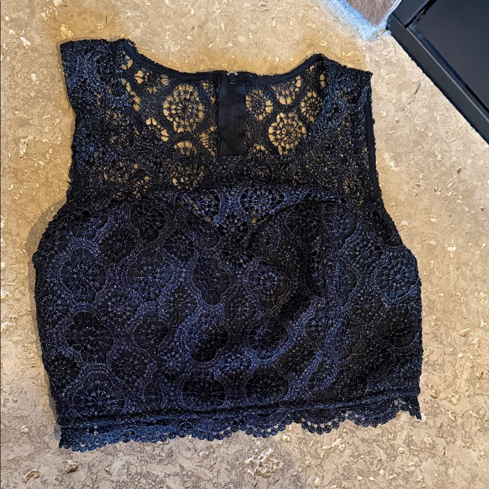 Sequin Hearts Midnight Lace with Sparkles Sleeveless Crop Top sz 5